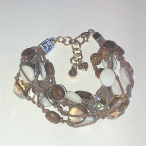 Brighton Riviera Brown Wood Shell Beaded Boho Multi Strand Bracelet